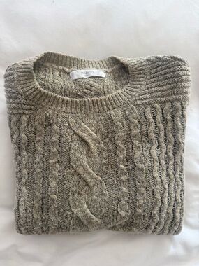 Mango Women’s Cable-Knit Crewneck Sweater in Heather Beige